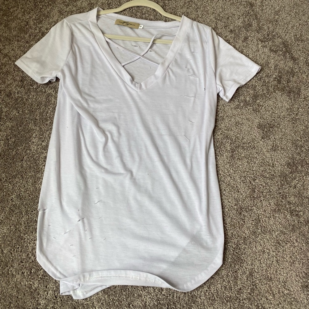 Distressed white V-Neck